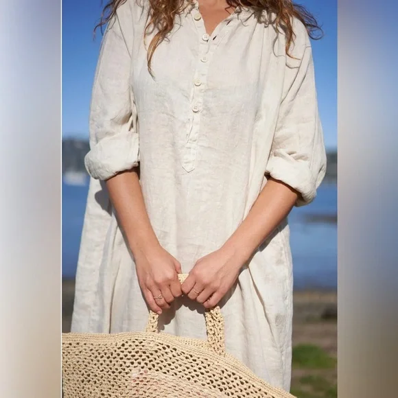 CP Shades Linen Dress in Sand - Picture 4 of 9